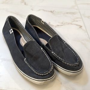 Sperry top sided navy slip ons with white sneaker sole size 10